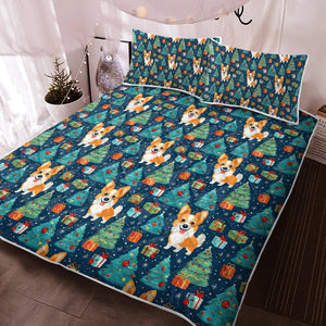 Corgi Christmas Celebration Quilt Blanket Bedding Set-Bedding-Bedding, Blankets, Christmas, Corgi, Home Decor-2