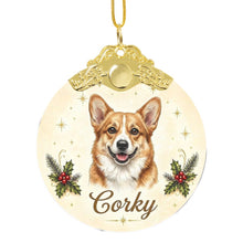 Load image into Gallery viewer, Corgi Christmas Ornament - Gold Crown Dog Portrait - Personalized with Photo and Name-Christmas Ornament-Christmas,Christmas Ornament,Personalize Artwork-3