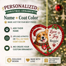 Load image into Gallery viewer, Corgi Christmas Ornament - Love &amp; Joy Heart Shaped Portrait - Personalized with Name-Christmas Ornament-Christmas,Corgi,Personalize Artwork-2