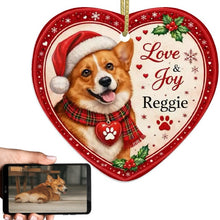 Load image into Gallery viewer, Corgi Christmas Ornament - Love &amp; Joy Heart Shaped Portrait - Personalized with Name-Christmas Ornament-Christmas,Corgi,Personalize Artwork-1