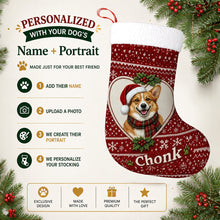 Load image into Gallery viewer, Corgi Christmas Stocking – Heart Knit Portrait – Personalize with Photo and Name-Christmas Ornament-Christmas,Christmas Stocking,Corgi,Personalize Artwork-2