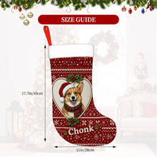 Load image into Gallery viewer, Corgi Christmas Stocking – Heart Knit Portrait – Personalize with Photo and Name-Christmas Ornament-Christmas,Christmas Stocking,Corgi,Personalize Artwork-6