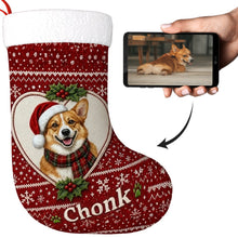 Load image into Gallery viewer, Corgi Christmas Stocking – Heart Knit Portrait – Personalize with Photo and Name-Christmas Ornament-Christmas,Christmas Stocking,Corgi,Personalize Artwork-1