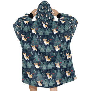 Corgi Christmas Tree Mosaic Blanket Hoodie-Blanket-Apparel, Blanket Hoodie, Blankets, Christmas, Corgi, Dog Mom Gifts-ONE SIZE-2