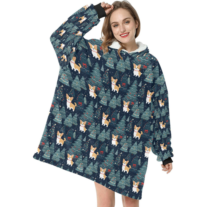 Corgi Christmas Tree Mosaic Blanket Hoodie-Blanket-Apparel, Blanket Hoodie, Blankets, Christmas, Corgi, Dog Mom Gifts-ONE SIZE-1