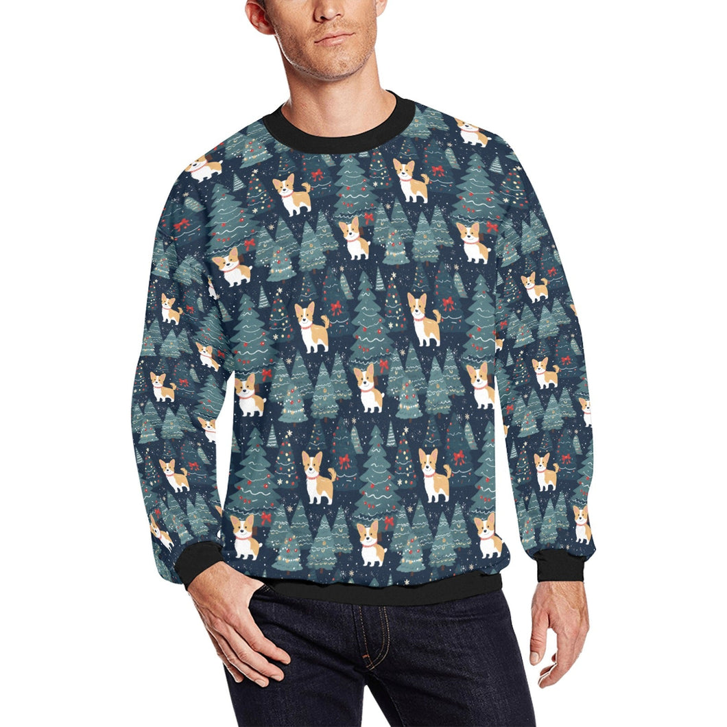 Corgi Christmas Tree Mosaic Christmas Fuzzy Sweatshirt for Men-Apparel-Apparel, Christmas, Corgi, Dog Dad Gifts, Sweatshirt-S-1