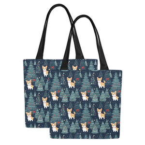 Corgi Christmas Tree Mosaic Large Canvas Tote Bags - Set of 2-Accessories-Accessories, Bags, Corgi-More Corgis-Set of 2-2