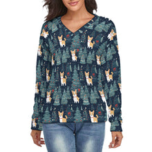 Load image into Gallery viewer, Corgi Christmas Tree Mosaic Women&#39;s V-Neck Christmas Sweater-Apparel-Apparel,Christmas,Corgi,Dog Mom Gifts,Sweater,Sweatshirt-S-2