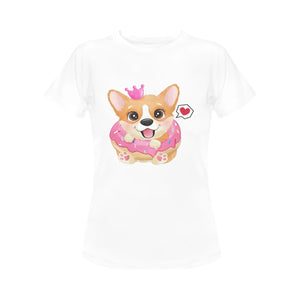 Corgi, Coffee, and Donut Love Women's Cotton T-Shirts-Apparel-Apparel, Corgi, Shirt, T Shirt-10