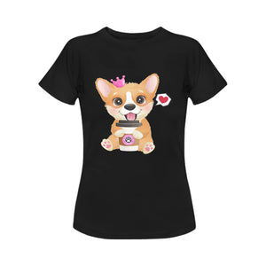 Corgi, Coffee, and Donut Love Women's Cotton T-Shirts-Apparel-Apparel, Corgi, Shirt, T Shirt-11