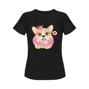 Corgi, Coffee, and Donut Love Women's Cotton T-Shirts-Apparel-Apparel, Corgi, Shirt, T Shirt-12