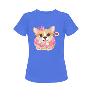 Corgi, Coffee, and Donut Love Women's Cotton T-Shirts-Apparel-Apparel, Corgi, Shirt, T Shirt-14