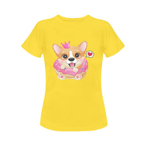 Corgi, Coffee, and Donut Love Women's Cotton T-Shirts-Apparel-Apparel, Corgi, Shirt, T Shirt-16