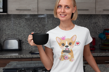 Load image into Gallery viewer, Corgi, Coffee, and Donut Love Women&#39;s Cotton T-Shirts-Apparel-Apparel, Corgi, Shirt, T Shirt-17