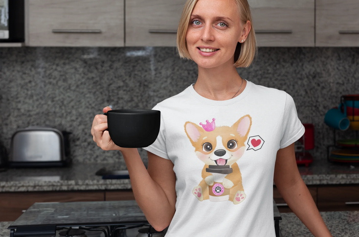 Corgi, Coffee, and Donut Love Women's Cotton T-Shirts-Apparel-Apparel, Corgi, Shirt, T Shirt-17