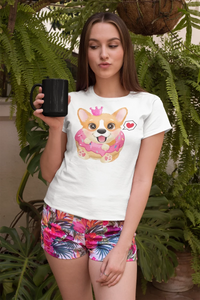 Corgi, Coffee, and Donut Love Women's Cotton T-Shirts-Apparel-Apparel, Corgi, Shirt, T Shirt-Donut-White-Small-2