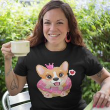 Load image into Gallery viewer, Corgi, Coffee, and Donut Love Women&#39;s Cotton T-Shirts-Apparel-Apparel, Corgi, Shirt, T Shirt-Donut-Black-Small-4