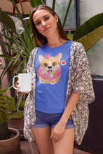 Load image into Gallery viewer, Corgi, Coffee, and Donut Love Women&#39;s Cotton T-Shirts-Apparel-Apparel, Corgi, Shirt, T Shirt-Donut-Blue-Small-6