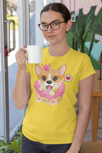 Corgi, Coffee, and Donut Love Women's Cotton T-Shirts-Apparel-Apparel, Corgi, Shirt, T Shirt-Donut-Yellow-Small-8