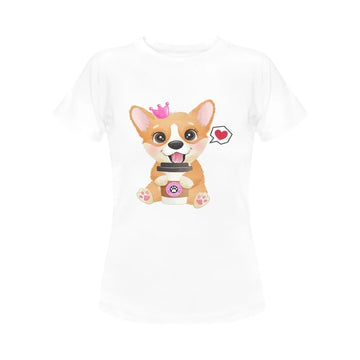Corgi, Coffee, and Donut Love Women's Cotton T-Shirts-Apparel-Apparel, Corgi, Shirt, T Shirt-9