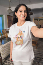 Load image into Gallery viewer, Corgi Girl Love Women&#39;s T-Shirt - 5 Designs-Apparel-Apparel, Corgi, Shirt, T Shirt-With Flower and Butterfly-Small-3