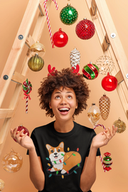 Corgi in Christmas Lights Women's Cotton T-Shirt-Apparel-Apparel, Corgi, Shirt, T Shirt-5