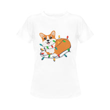 Load image into Gallery viewer, Corgi in Christmas Lights Women&#39;s Cotton T-Shirt-Apparel-Apparel, Corgi, Shirt, T Shirt-9