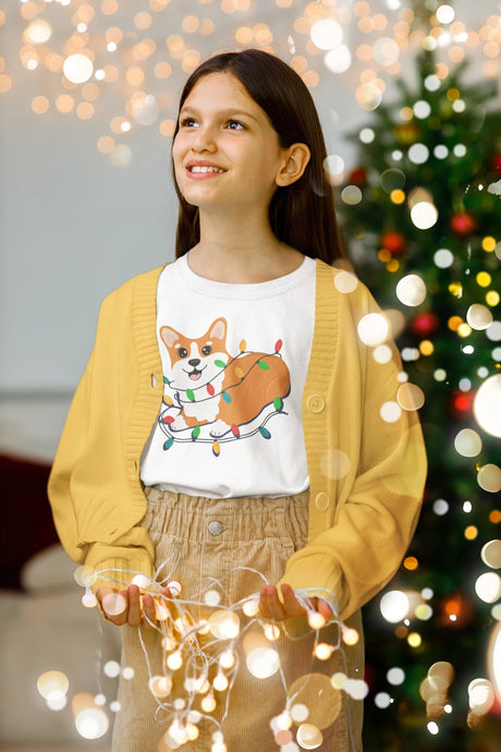 Corgi in Christmas Lights Women's Cotton T-Shirt-Apparel-Apparel, Corgi, Shirt, T Shirt-White-Small-1