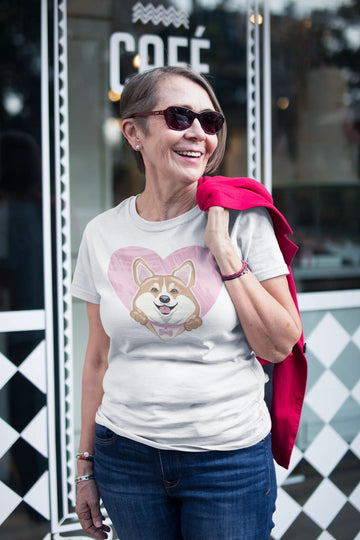Corgi in My Heart Women's Cotton T-Shirts-Apparel-Apparel, Corgi, Shirt, T Shirt-White-Small-2