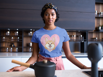 Corgi in My Heart Women's Cotton T-Shirts-Apparel-Apparel, Corgi, Shirt, T Shirt-Blue-Small-3