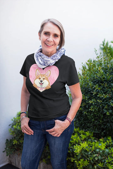Corgi in My Heart Women's Cotton T-Shirts-Apparel-Apparel, Corgi, Shirt, T Shirt-Black-Small-4
