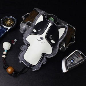 Corgi Love Large Genuine Leather Keychains-Accessories-Accessories, Corgi, Dogs, Keychain-Black - Polished Leather-17
