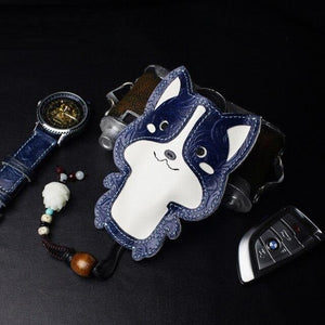 Corgi Love Large Genuine Leather Keychains-Accessories-Accessories, Corgi, Dogs, Keychain-Blue - Engraved Leather-2