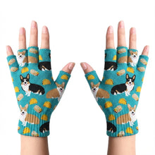 Load image into Gallery viewer, Corgi Love Touch Screen Gloves-Accessories-Accessories,Corgi,Dog Dad Gifts,Dog Mom Gifts-Corgis with Mexican Food-Fingerless Gloves-1