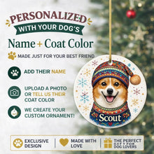Load image into Gallery viewer, Corgi Ornament - Christmas Folk Art Design - Personalize with Photo and Name