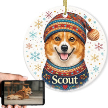 Load image into Gallery viewer, Corgi Ornament - Christmas Folk Art Design - Personalize with Photo and Name