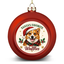 Load image into Gallery viewer, Corgi Ornament - Classic Red Round Shape - Santa's Favourite Design - Personalized with Name-Christmas Ornament-Christmas,Corgi,Personalize Artwork-4