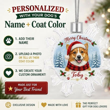 Load image into Gallery viewer, Corgi Ornament - Personalized Snowflake Shaped Christmas Snow Globe Design - with Name-Christmas Ornament-Christmas,Corgi,Personalize Artwork-2