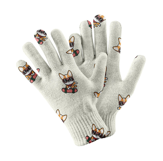 Corgi Skateboard Touch Screen Gloves-Accessories-Accessories, Corgi, Dog Dad Gifts, Dog Mom Gifts, Gloves-White-1