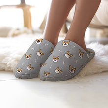 Load image into Gallery viewer, Corgi Slippers for Women - Happy Corgi Fun - Flannel-Slippers-26