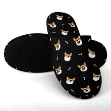 Load image into Gallery viewer, Corgi Slippers for Women - Happy Corgi Fun - Flannel-Slippers-32