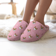 Load image into Gallery viewer, Corgi Slippers for Women - Happy Corgi Fun - Flannel-Slippers-6