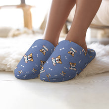 Load image into Gallery viewer, Corgi Slippers for Women - Playful Corgi Antics - Flannel-11