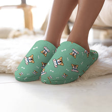Load image into Gallery viewer, Corgi Slippers for Women - Playful Corgi Antics - Flannel-18