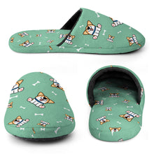 Load image into Gallery viewer, Corgi Slippers for Women - Playful Corgi Antics - Flannel-21