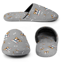 Load image into Gallery viewer, Corgi Slippers for Women - Playful Corgi Antics - Flannel-27