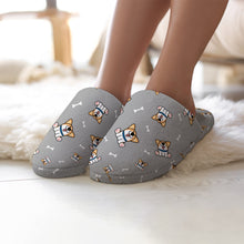 Load image into Gallery viewer, Corgi Slippers for Women - Playful Corgi Antics - Flannel-29