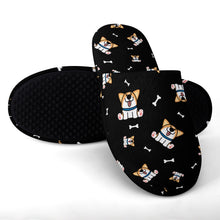 Load image into Gallery viewer, Corgi Slippers for Women - Playful Corgi Antics - Flannel-Slippers-31