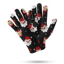 Load image into Gallery viewer, Corgi with Santa Christmas Touch Screen Gloves - 4 Colors-Accessories-Accessories, Christmas, Corgi, Dog Dad Gifts, Dog Mom Gifts, Gloves-Black-1