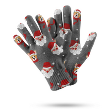 Load image into Gallery viewer, Corgi with Santa Christmas Touch Screen Gloves - 4 Colors-Accessories-Accessories, Christmas, Corgi, Dog Dad Gifts, Dog Mom Gifts, Gloves-Gray-2